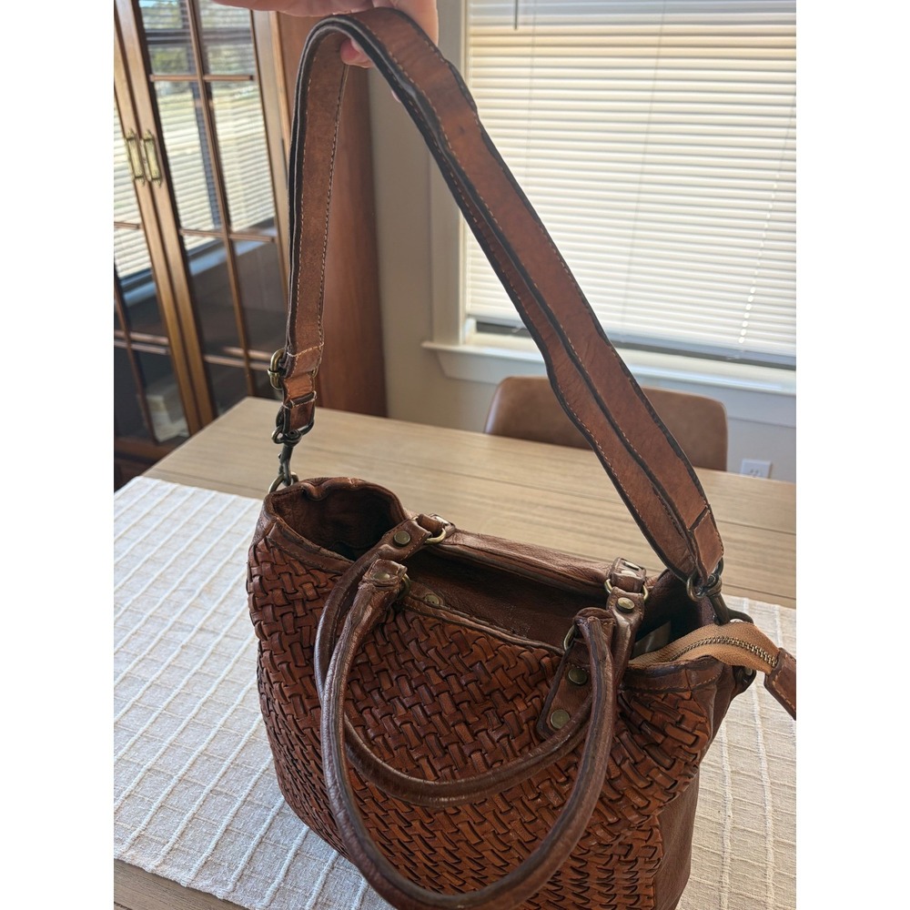 LANGELLOTTI basket weave tote tobacco brown Handbag purse made in Italy - Picture 4 of 12